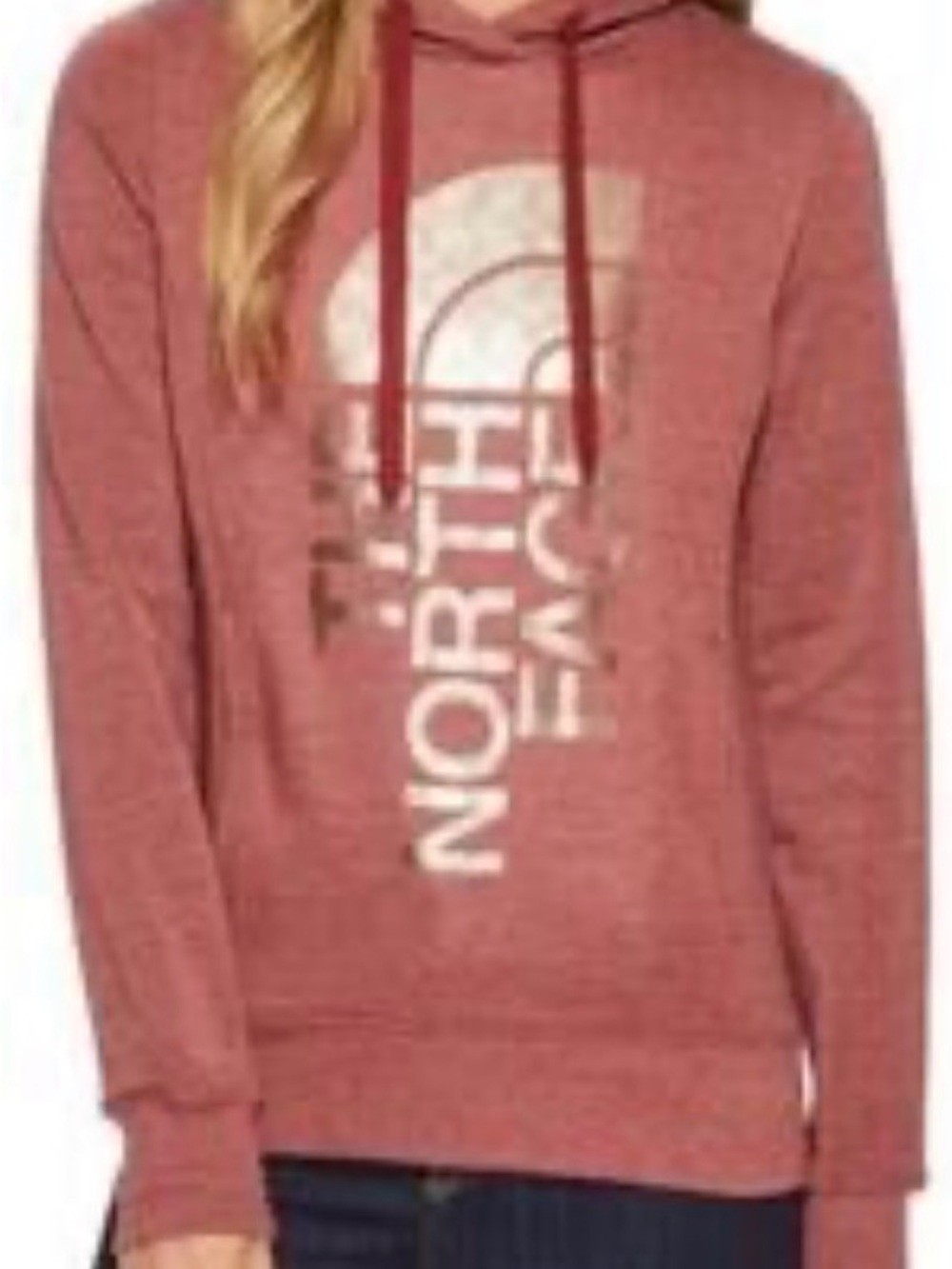 The North Face Women's Rose Heather and Gold foil Logo Pullover Hoodie Sz XL